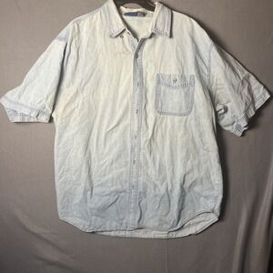VTG 90s Men's‎ Denim Button Up Shirt Short Sleeve, X-Large,100% Cotton